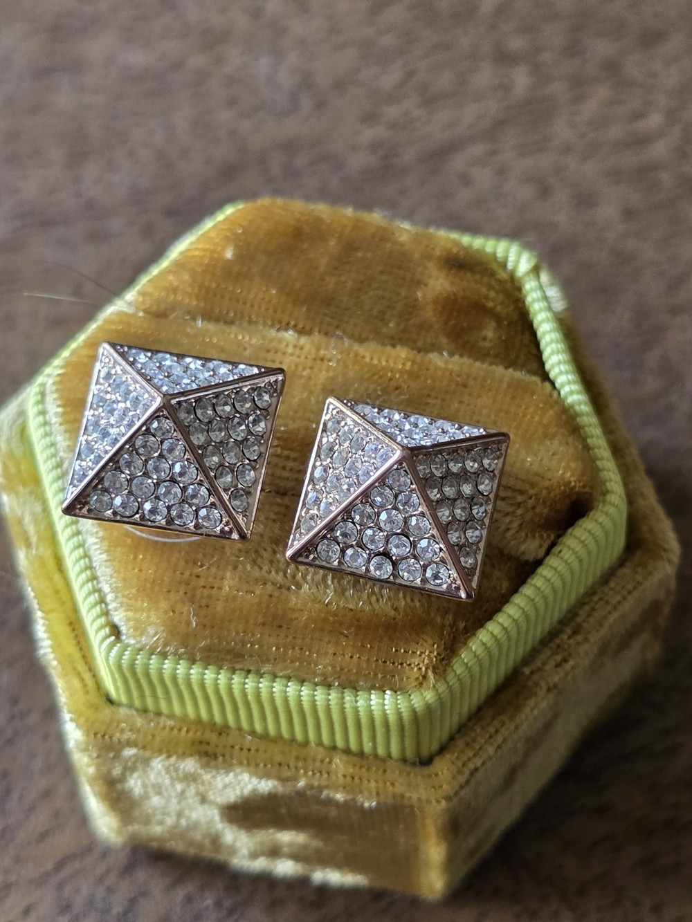 Vince Camuto Crystal Pyramid Stud Earrings - Rose Gold Tone